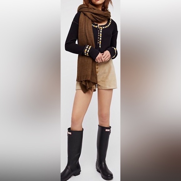 Free People Black Rainbow Embroidered Thermal Knit Henley Top - Picture 6 of 12